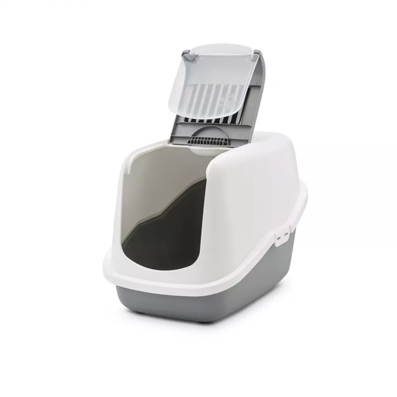 SAVIC Nestor White-Grey - Covered Cat Litter Box - 56x39x38.5 cm - 1 pc