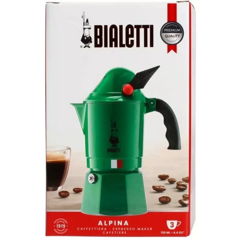 Moka pot BIALETTI Moka BREAK ALPINA — 3‑cup, green, aluminum, bakelite handle