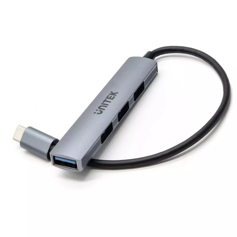 USB-C hub Unitek H1208B — 1x USB-A 5 Gbps, 3x USB-A 2.0, USB-C host, aluminium housing, 0.20 m cable