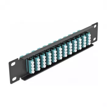 Fiber Optic Patch Panel DeLOCK 10 inch 12 Port LC Quad Aqua 1U Black