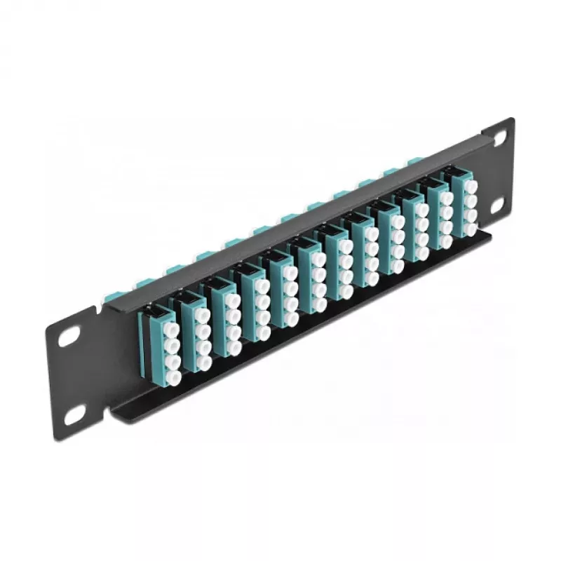 Fiber Optic Patch Panel DeLOCK 10 inch 12 Port LC Quad Aqua 1U Black