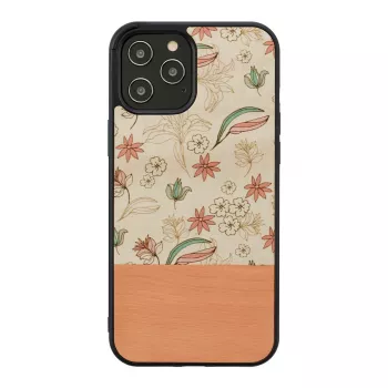 Protective phone case man and wood for iPhone 12 Pro Max — pink flower on black