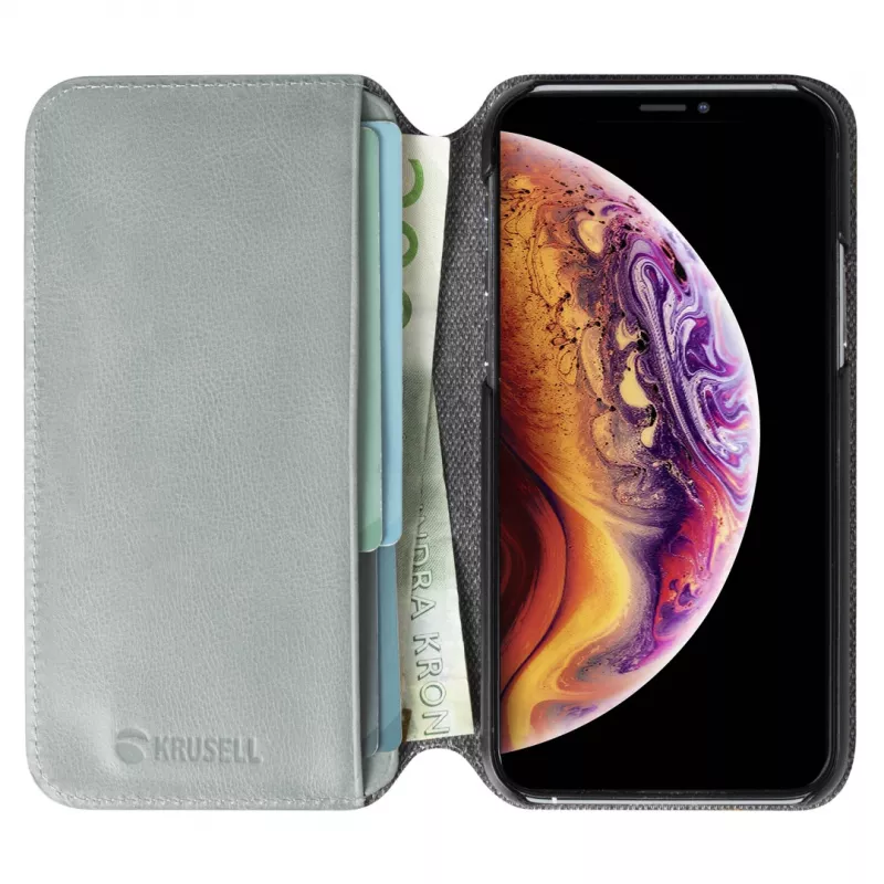 Phone wallet Krusell Sunne for Apple iPhone 11 Pro — vintage grey, folio case with card pocket