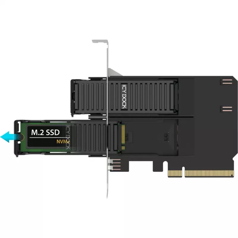 PCIe adapter card icybox MB312M4P-B — 2× M.2 NVMe to PCIe 4.0 x8 (bifurcation)