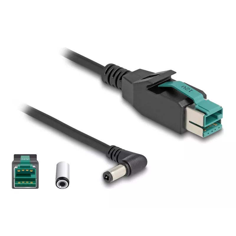 DeLOCK PoweredUSB cable male 12 V to DC 5.5 x 2.5 mm male angled 1 m