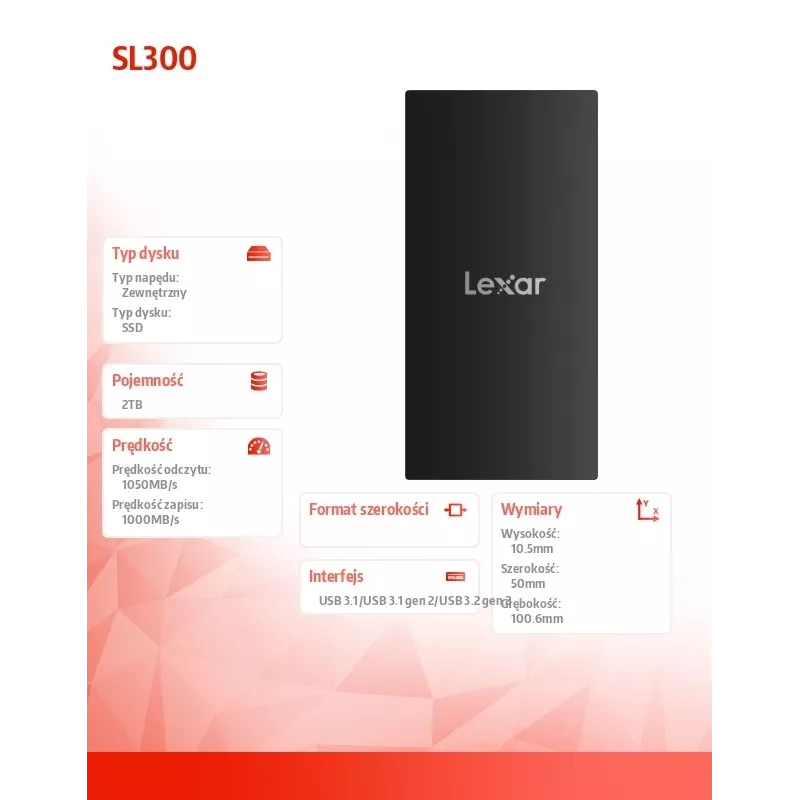 External Solid State Drive Lexar 2TB SSD USB Type-C 3.2 Gen 2 LSL300002T-RNBNG