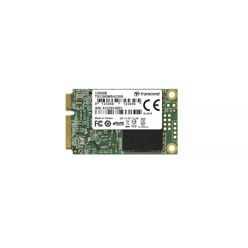 SSD|TRANSCEND|128GB|mSATA|SATA 3.0|Write speed 400 MBytes/sec|Read speed 550 MBytes/sec|MTBF 2000000 hours|TS128GMSA230S