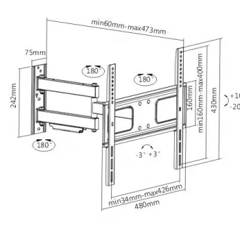 Sunne | Wall mount | 23-42-EAX2 | Full motion | 32-55 inch | Maximum weight (capacity) 50 kg | Black