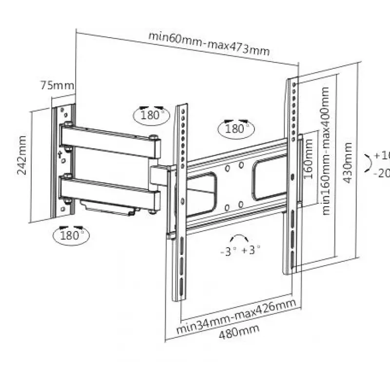 Sunne | Wall mount | 23-42-EAX2 | Full motion | 32-55 inch | Maximum weight (capacity) 50 kg | Black