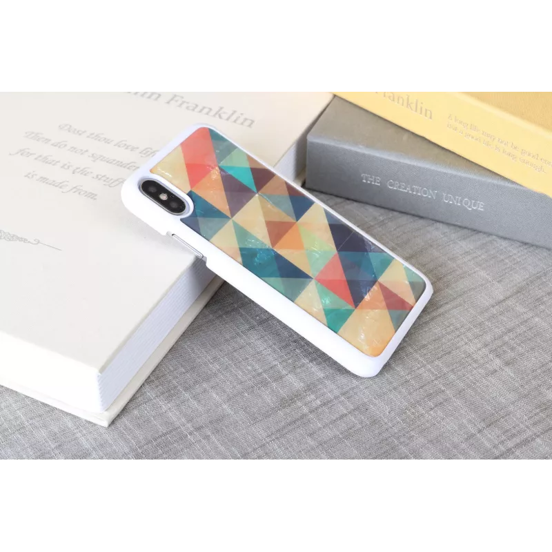 Protective smartphone case iKins for iPhone XS/S mosaic white – hard back, decorative mosaic pattern