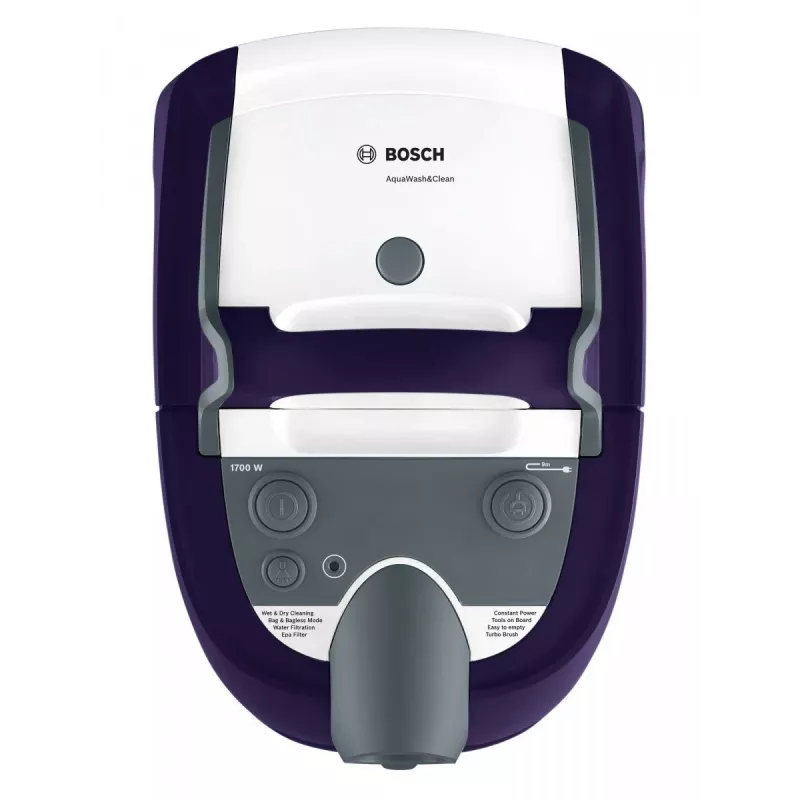 Wet & dry vacuum cleaner Bosch BWD 41740 AquaWash&Clean — 1700 W, 5 L tank, EPA filter, telescopic tube, 9 m radius, purple
