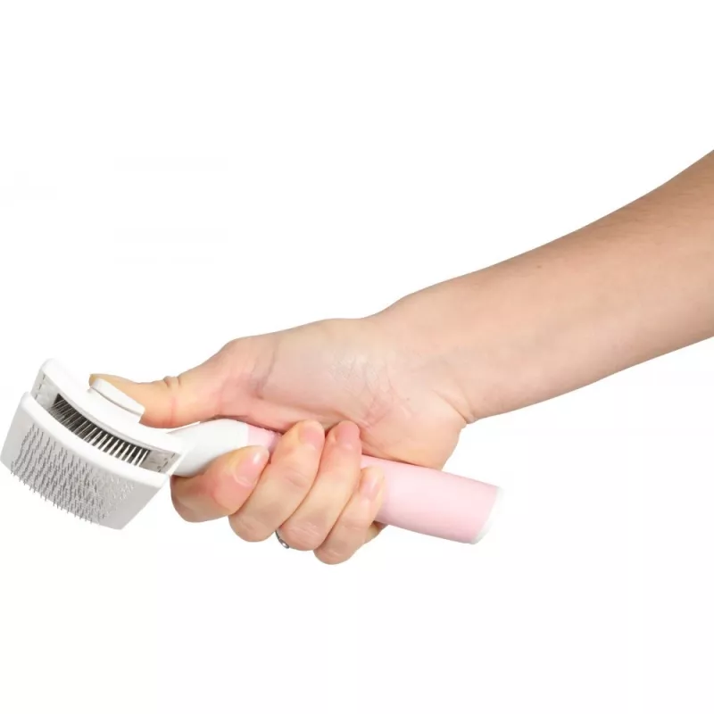 Brush ZOLUX 550004 — cat brush S, steel bristles, plastic handle, 175 mm, pink/white