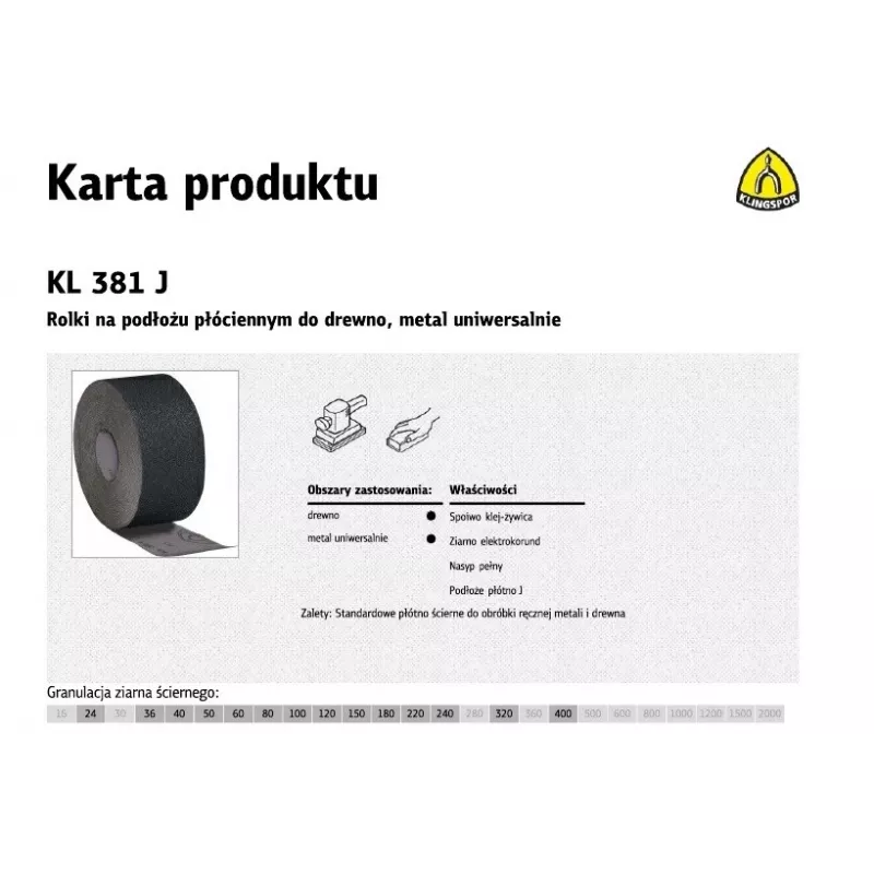 Abrasive Sanding Cloth 150 mm, grit 100, KLINGSPOR KL 381 (MPN 266299)
