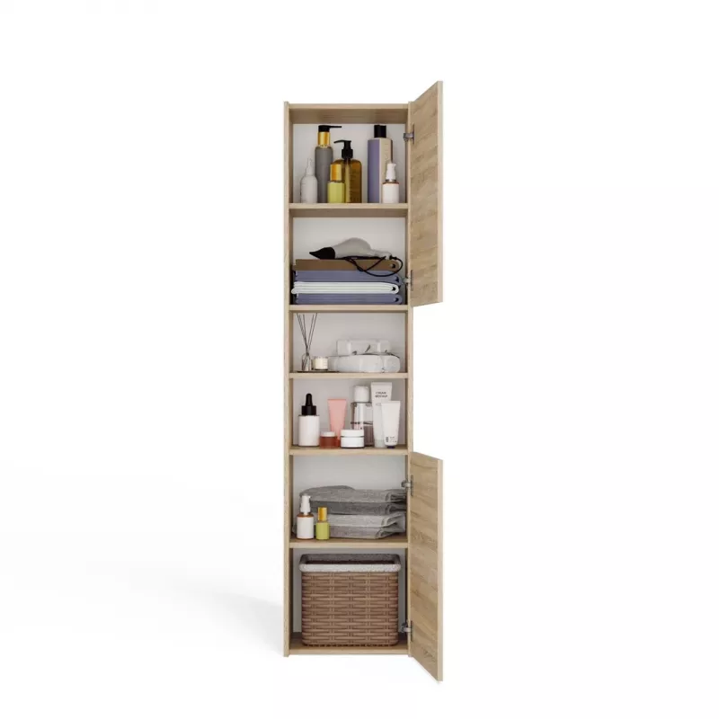 Bathroom storage cabinet top e shop S40 SONOMA — Oak frame, freestanding, 6 shelves, 400×300×1700 mm
