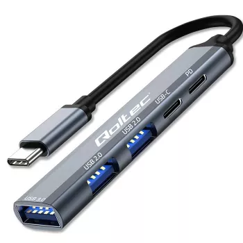 Qoltec 53790 Hub Adapter USB-C 3.1 5in1 | USB-C PD| USB-C | 2x USB 2.0 | USB 3.0