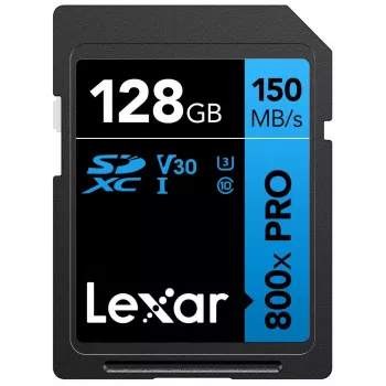 SDXC memory card Lexar 128GB UHS-I 800xPRO Class 10 U3 V30 — 150 MB/s read, 45 MB/s write, black