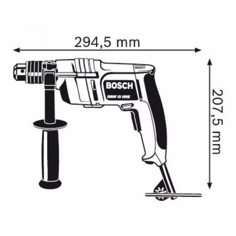 Corded drill Bosch 0 601 049 603 — 550 RPM, 550 W input, 285 W output, 4 cm wood, 1.3 cm steel, 2.1 kg