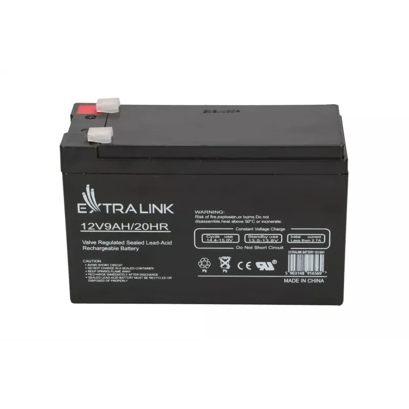 Sealed Lead Acid (VRLA) Battery 12V 9Ah Extralink – AGM, 1 pc, Black