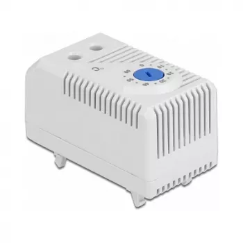 Thermostat DELOCK 66823, plastic housing IP20, 30 W, 250 V, 10 A, 43×60×33 mm, blue/grey