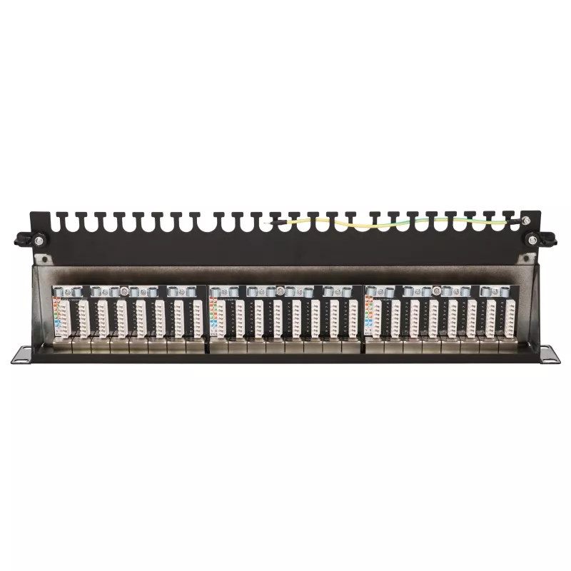 Extralink CAT6A STP 24-Port Shielded Patch Panel, 1U 19-Inch Rackmount, 10G Ready, Black