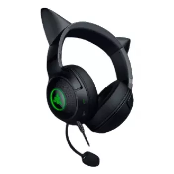 Kraken Kitty V2 - Black, Gaming headset, Kitty Ears, Stream Reactive Lighting, HyperClear Cardioid Mic, 40 mm TriForce Drivers, Built into the earcups microphone, Razer Chroma RGB (Ear and Earcups), Surround sound: Only available on Windows 10 64-bit