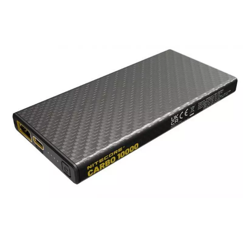 Portable power bank Nitecore CARBO 10000 — Lithium‑Ion 10000 mAh, 38 W PD, USB‑A + USB‑C, grey