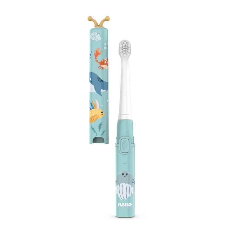 Electric children's toothbrush neno Pulito — compact rechargeable vibrating brush, 2 brush heads, massage mode, 2‑min timer, Li‑Ion battery