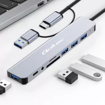 QOLTEC USB-C hub 4x USB + SD/TF card reader model 53794