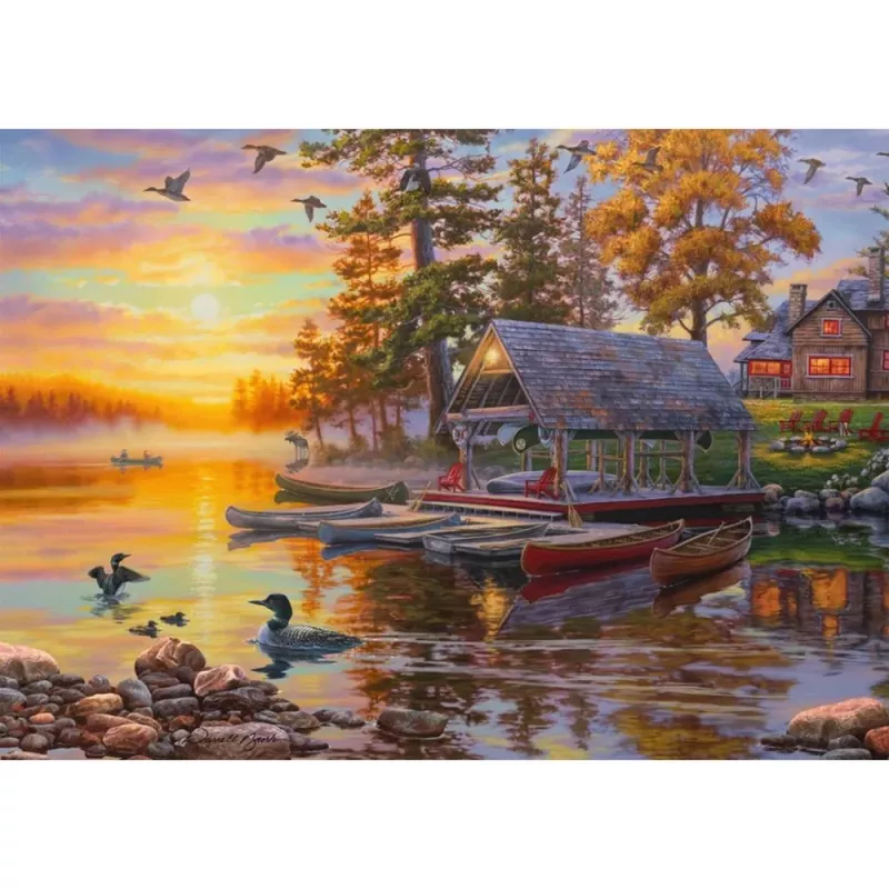 1000-piece jigsaw puzzle schmidt spiele Darrell Bush Boathouse with Canoes, 1000 pieces