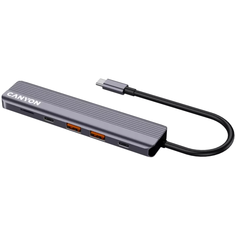 USB Type-C hub CANYON DS-17 — HDMI, USB 3.2 Gen 1 A, USB-C, MicroSD, 10000 Mbit/s, grey