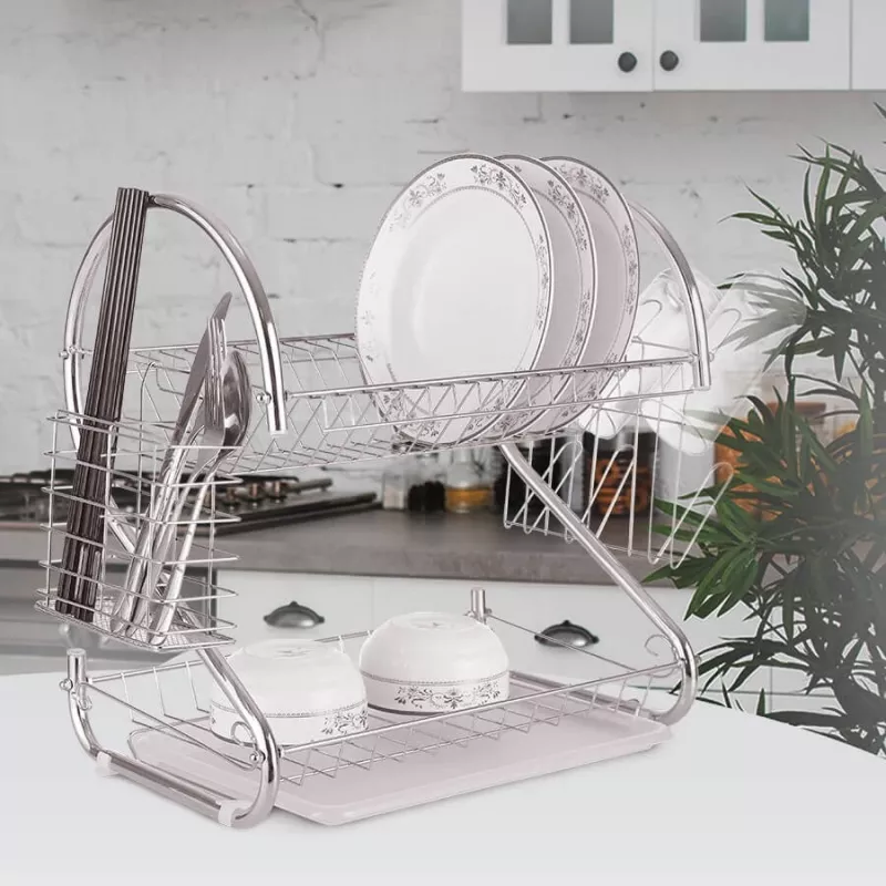 Dish drying rack Maestro MR-1025-38, painted steel, double construction, 38 cm, chrome finish