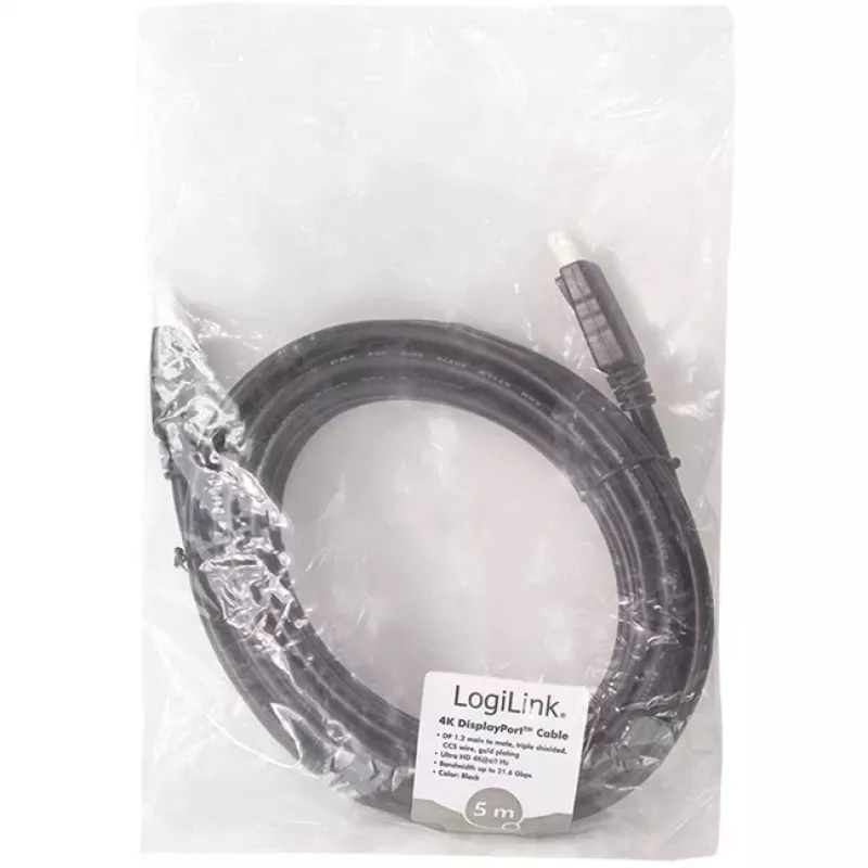 LogiLink CD0103 DisplayPort Cable DP/M to DP/M, 4K/60Hz, CCS, black, 5m (CD0103)
