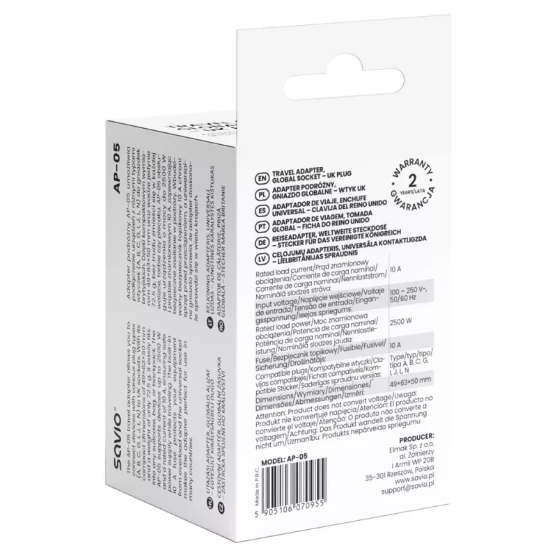 Savio AP-05 power adapter/inverter Indoor 2500 W White