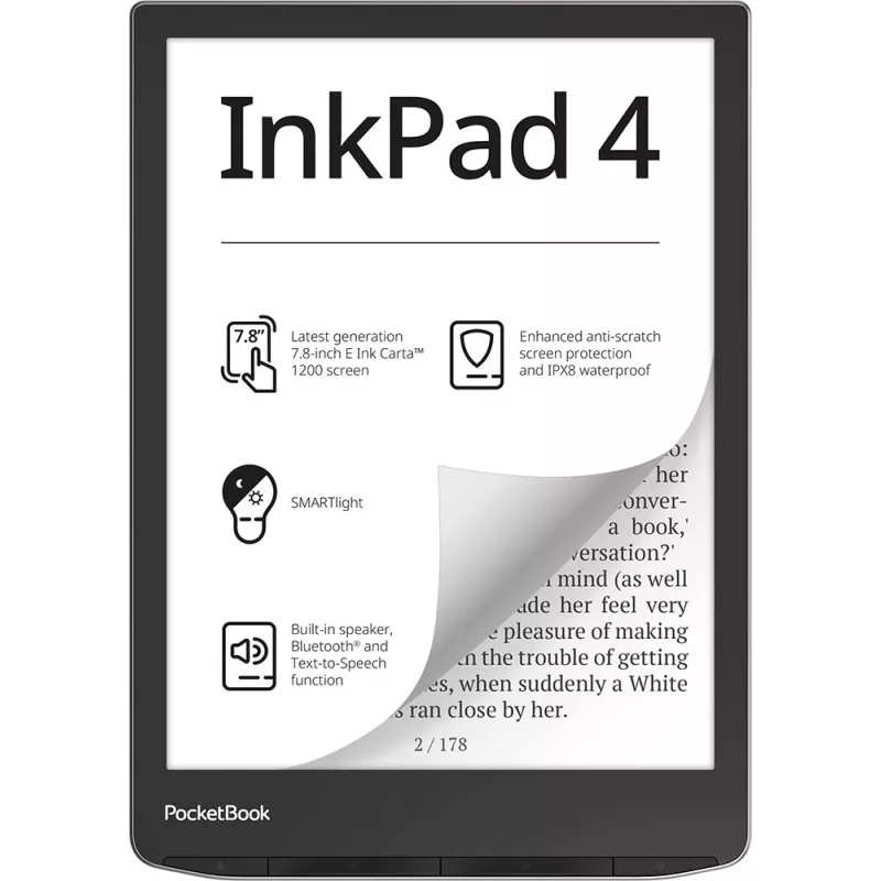E-book reader PocketBook InkPad 4 7.8 inch E Ink Carta, 32 GB, Wi‑Fi, Black/Silver