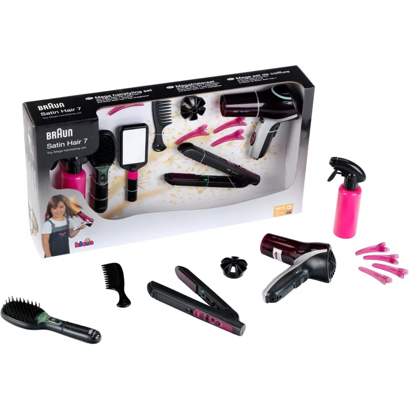 Theo Klein 10 Piece Mega brown Kids Hairstyling Beauty Kit Plastic Toy Set