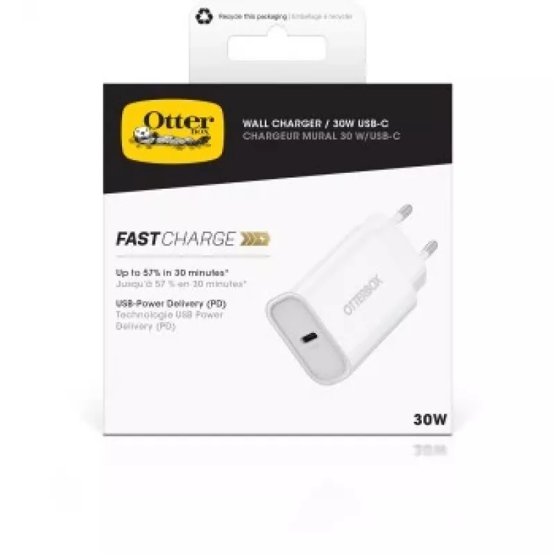 Wall charger OTTERBOX 30W USB-C PD White — 30W output, single USB‑C port