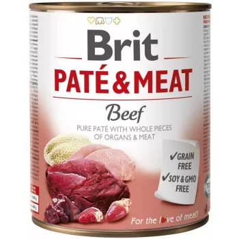 Wet dog food Brit Paté & Meat with Beef 800 g — adult dogs, canned pate