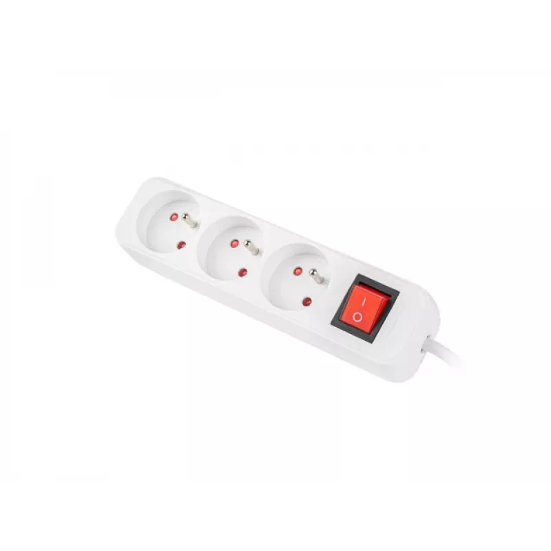 Power extension cable LANBERG PS1-03E-0300-W — 3 m cable, 3 Type E AC outlets, white, indoor