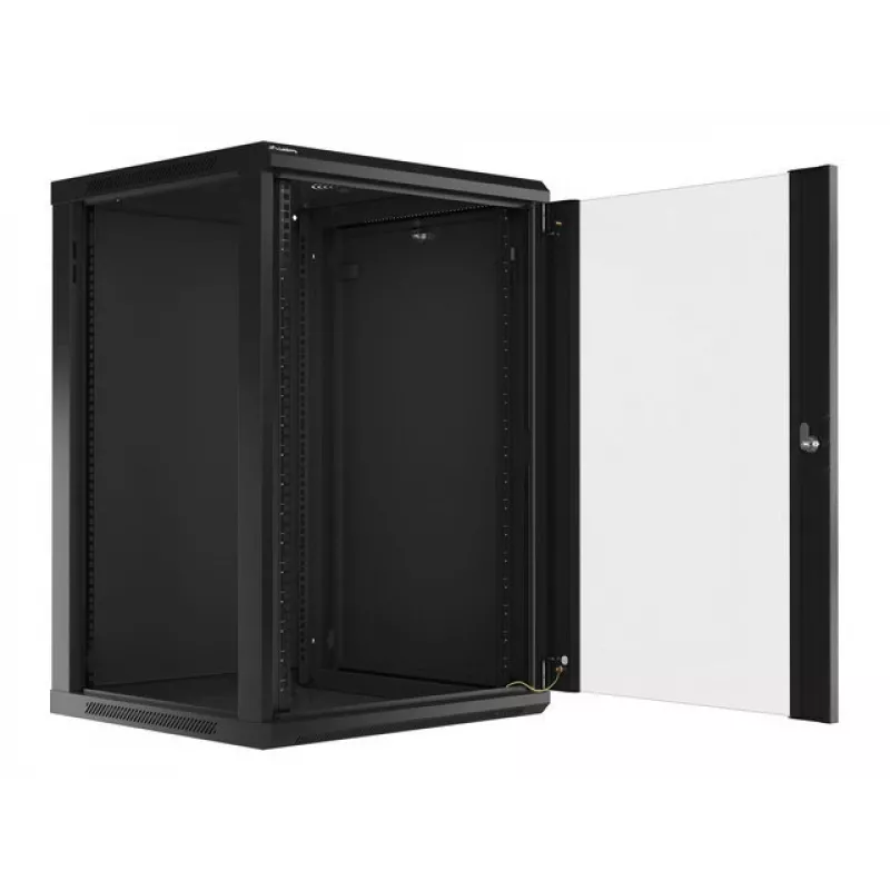 Lanberg WF01-6618-10B Wall-Mounted Rack Cabinet 18U 600x600 mm Black with Glass Door