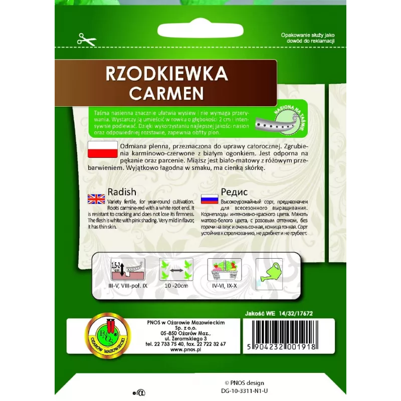 Seeds Apte Rzodkiewka CARMEN — Polish radish variety for year‑round cultivation