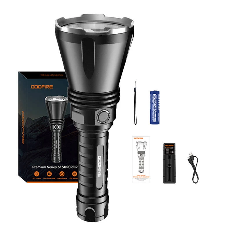 Flashlight Superfire TF01 1000 Lumens Rechargeable, model Godfire