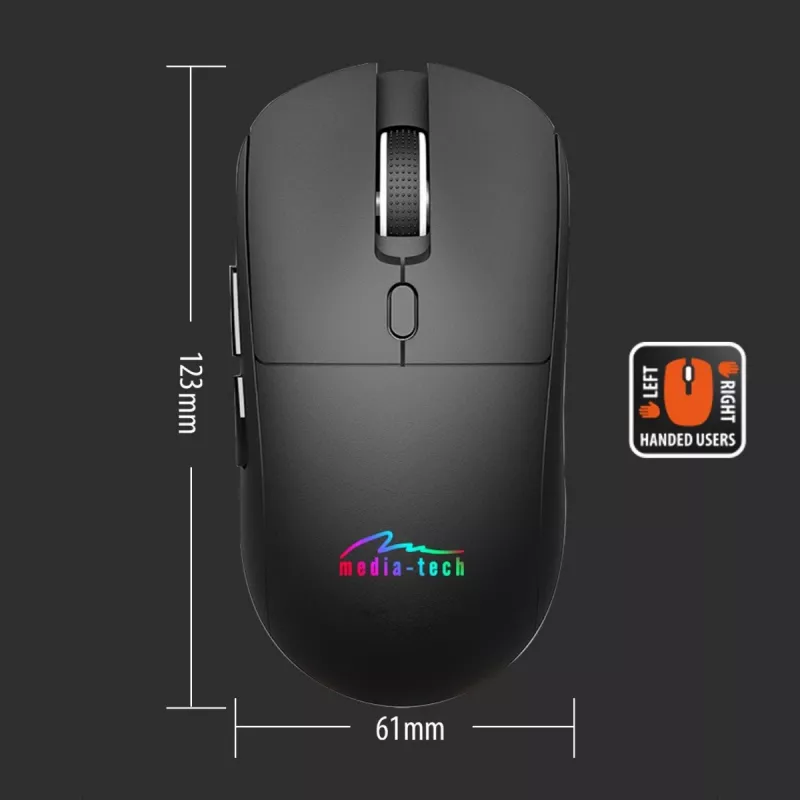 Wireless mouse MEDIA-TECH MT1124 BT/RF Silent & Recharge — ambidextrous, 3200 DPI, Bluetooth + 2.4 GHz USB, 6 buttons, rechargeable