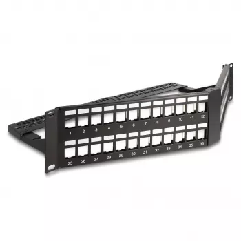 DeLOCK 19 inch Keystone Patch Panel 48 port with strain relief 2U angled black