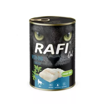 Wet cat food Dolina Noteci Rafi with cod, complete canned food for adult cats, 400 g, fish flavor