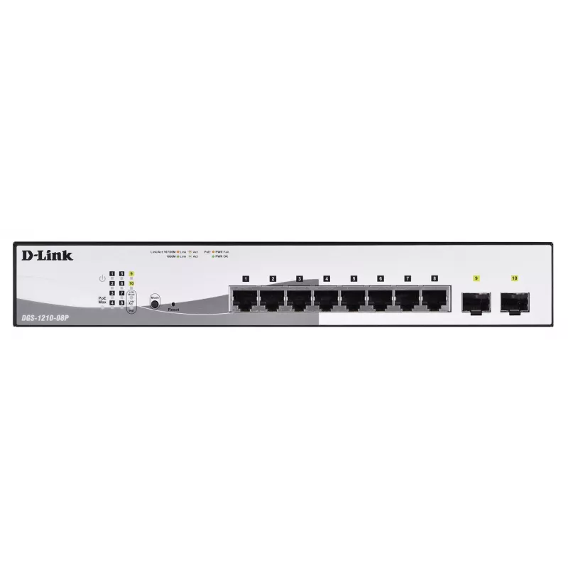 D-Link DGS-1210-08P/E Managed L2 Gigabit Ethernet (10/100/1000) Power over Ethernet (PoE) Black
