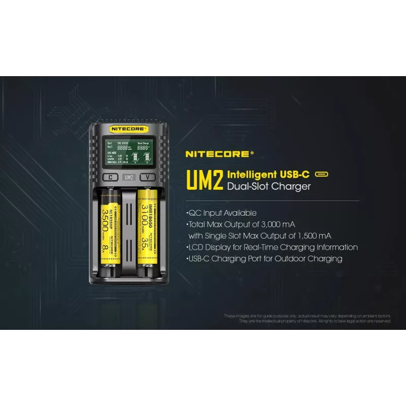 Nitecore UM2 battery charger Household battery DC Lithium-Ion Nickel-Cadmium