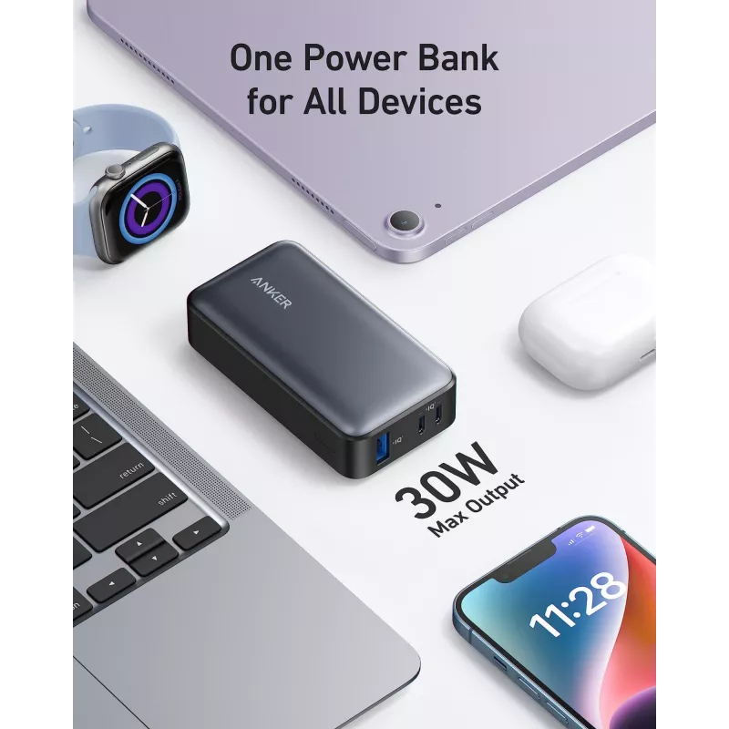Anker PowerCore 533 - Powerbank - 10000 mAh - 30 Watt - 3 A (24 pin USB-C) - Black (A1256G12)
