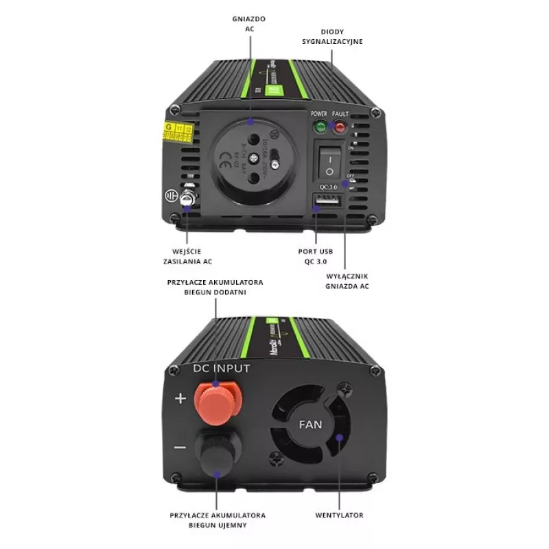 Qoltec Monolith power adapter/inverter Auto 600 W Black
