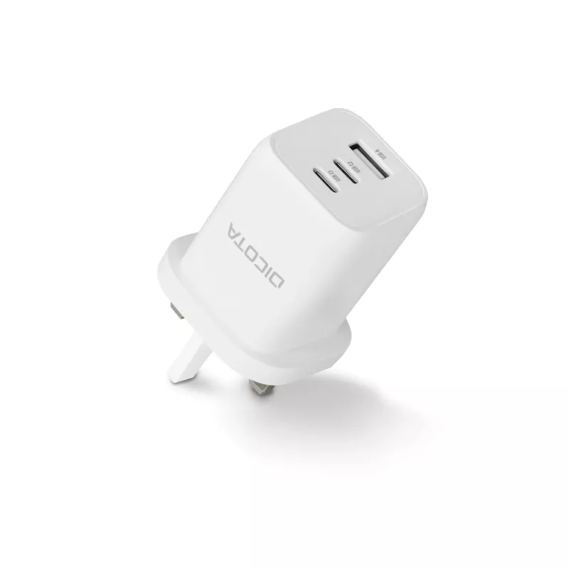 Dicota Power Supply - compact, GaN - 65 Watt - 5 A - PD 3.0 - 3 Output Ports (2 x USB-C, USB)