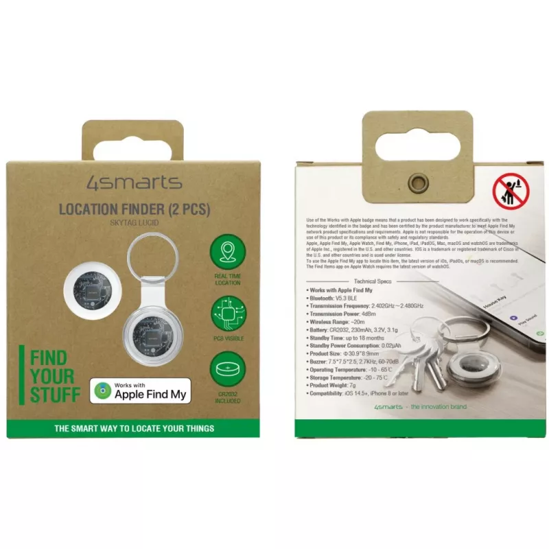 Location finder 4smarts SkyTag Lucid 2-pack — Bluetooth GPS tracker, white